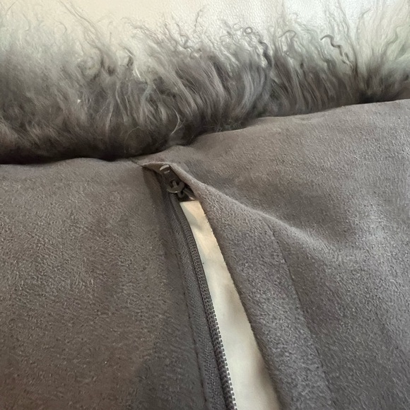 MON CHATEAU Grey Ombré & Minty Green TIBETAN LAMB FUR Down PILLOW 16” x 16” - Picture 9 of 12